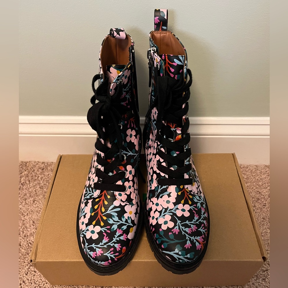 Kate Spade New York Jemma Floral Combat Boots Size 8